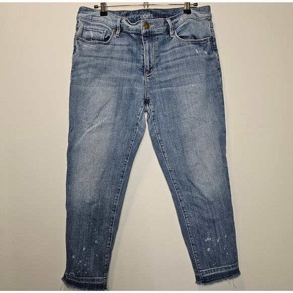 Loft‎ Relaxed Skinny Crop Medium Wash Denim Raw hem Size 10 - Picture 1 of 8